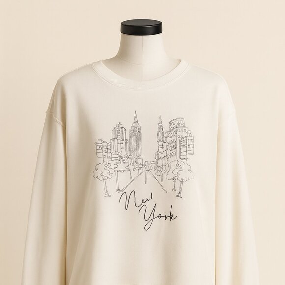 New York City Skyline Graphic Sweatshirt – Cream/White – Women’s - Picture 1 of 6